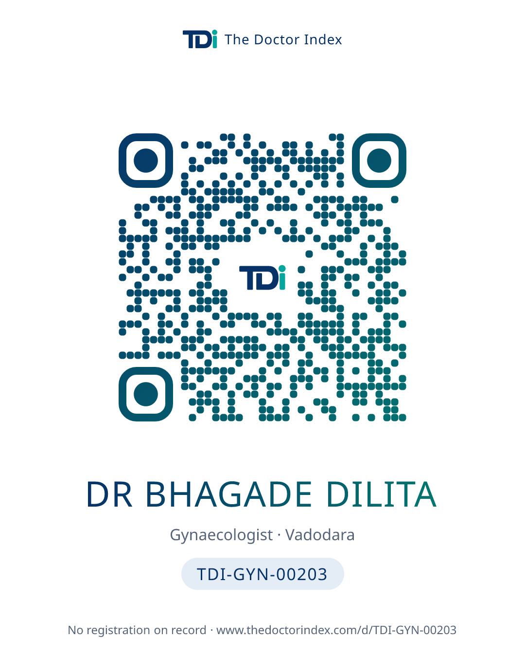 QR card for Dr Bhagade Dilita, TDI-GYN-00203