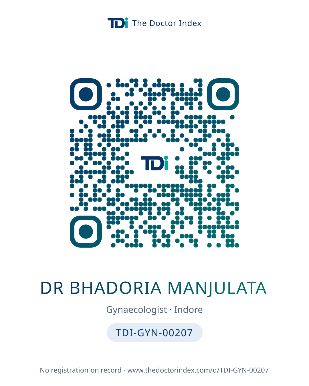 QR card for Dr Bhadoria Manjulata, TDI-GYN-00207