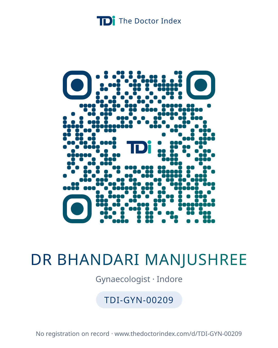 QR card for Dr Bhandari Manjushree, TDI-GYN-00209