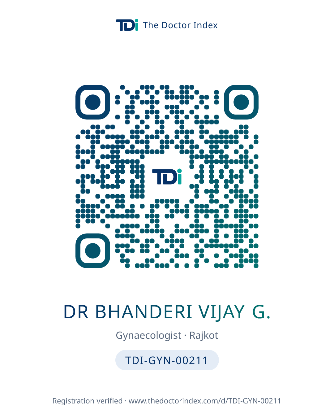 QR card for Dr Bhanderi Vijay G., TDI-GYN-00211