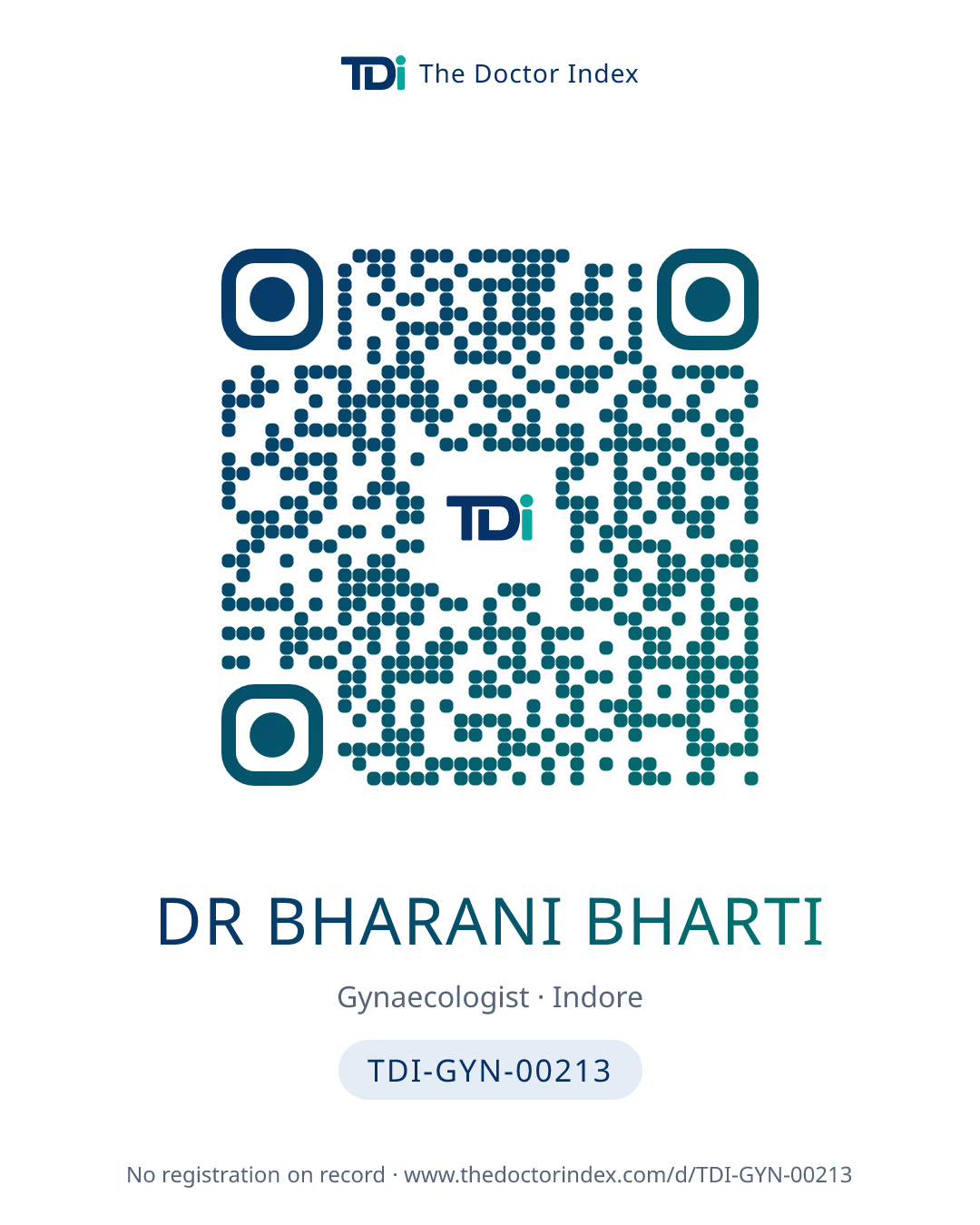 QR card for Dr Bharani Bharti, TDI-GYN-00213