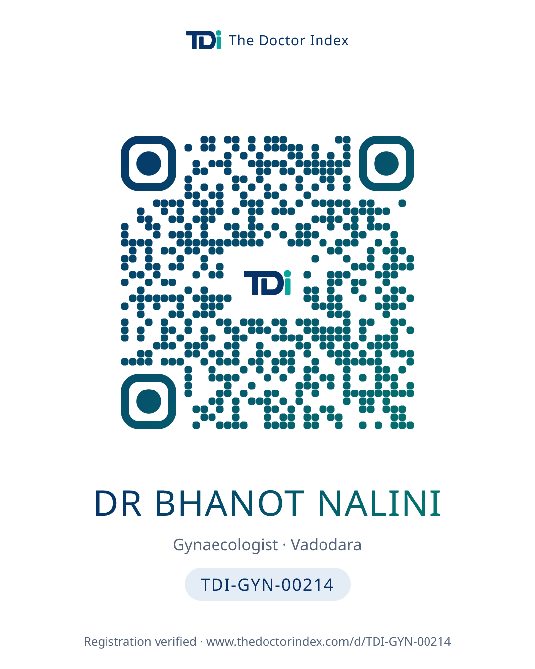 QR card for Dr Bhanot Nalini, TDI-GYN-00214