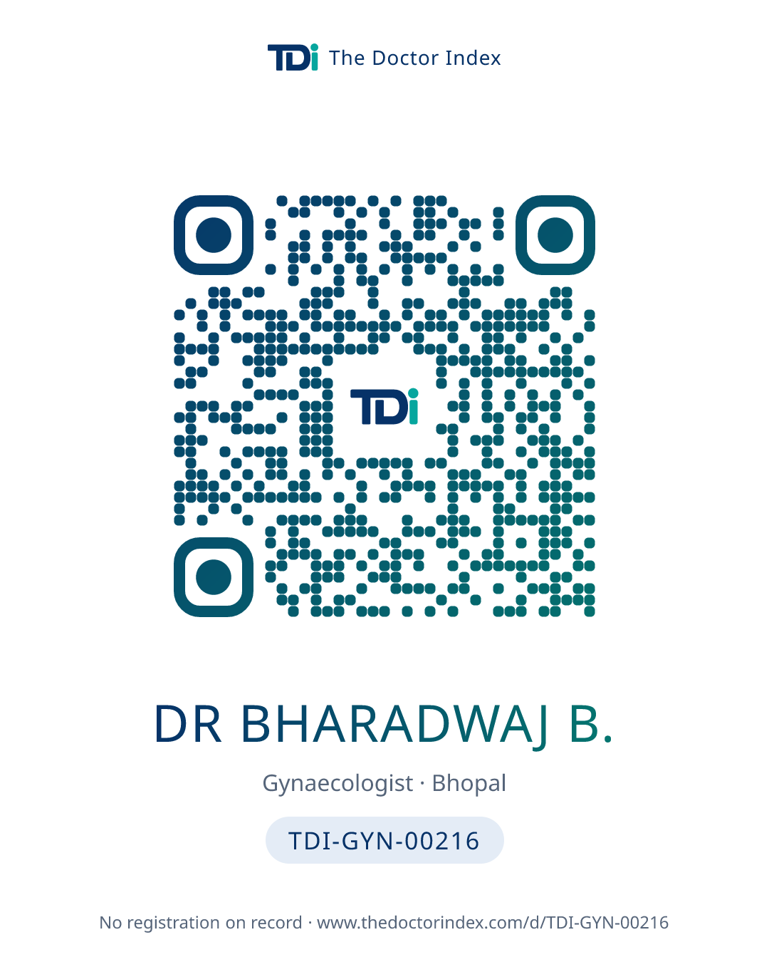 QR card for Dr Bharadwaj B., TDI-GYN-00216