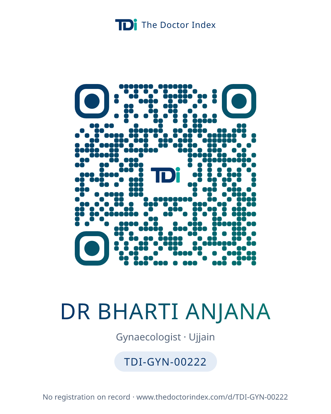 QR card for Dr Bharti Anjana, TDI-GYN-00222