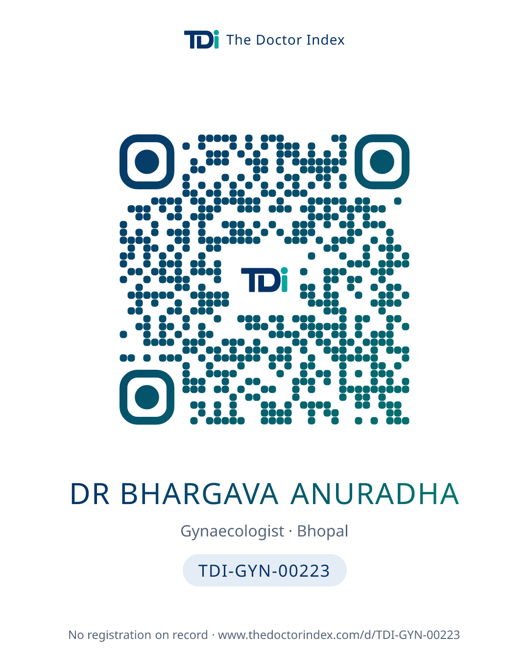 QR card for Dr Bhargava Anuradha, TDI-GYN-00223