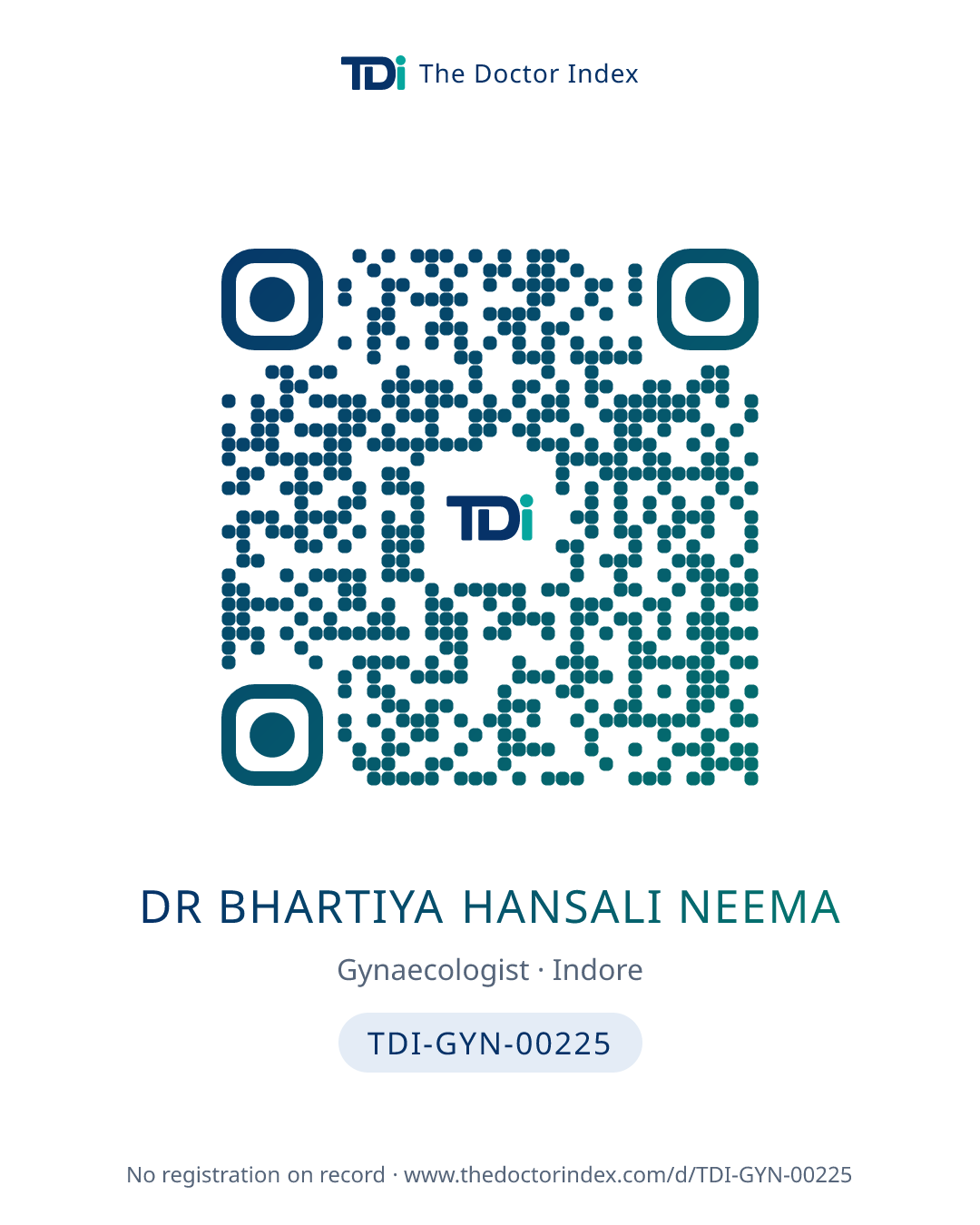 QR card for Dr Bhartiya Hansali Neema, TDI-GYN-00225