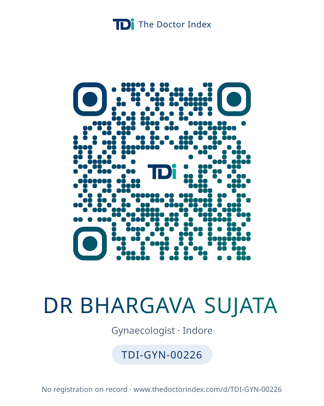 QR card for Dr Bhargava Sujata, TDI-GYN-00226