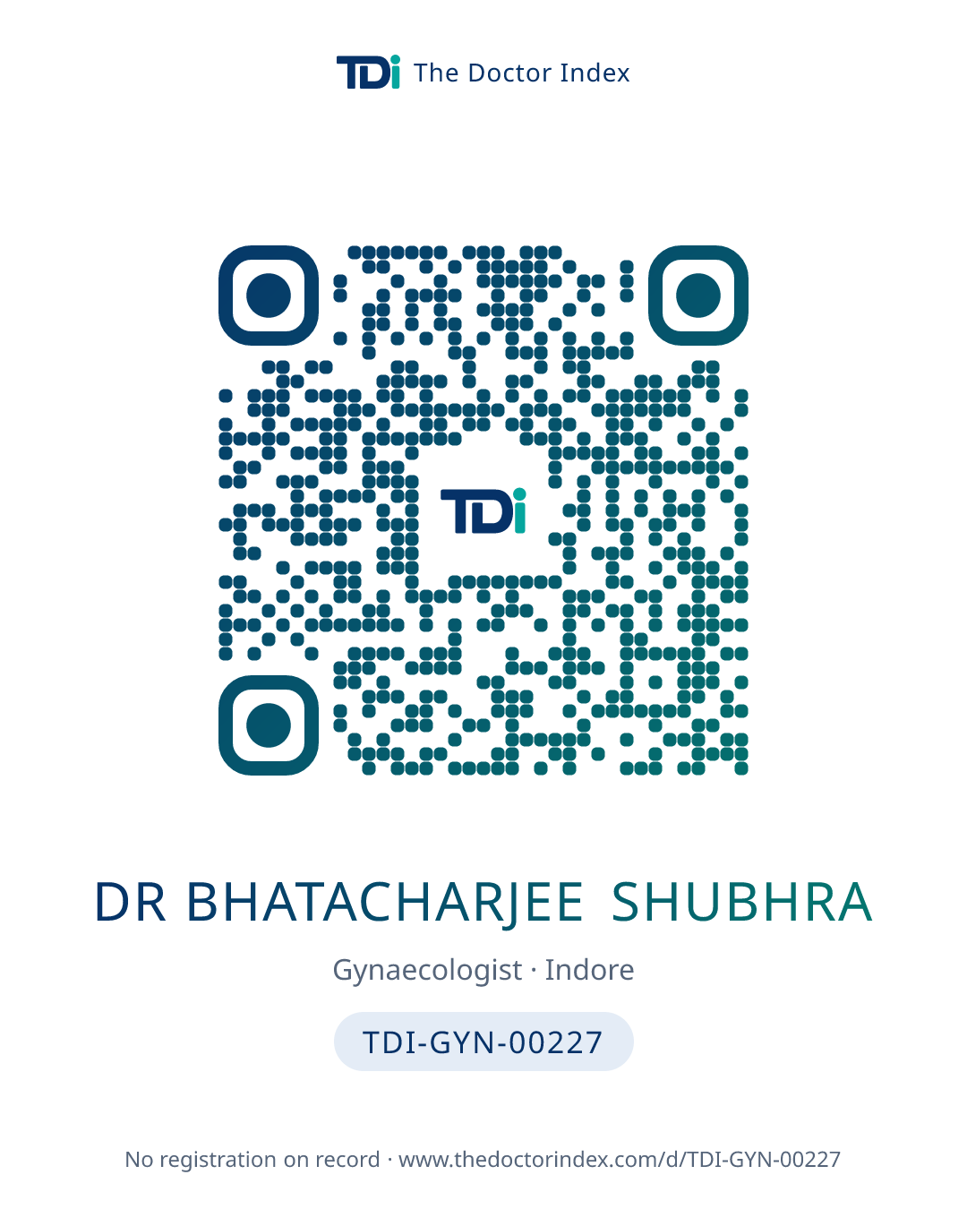 QR card for Dr Bhatacharjee Shubhra, TDI-GYN-00227