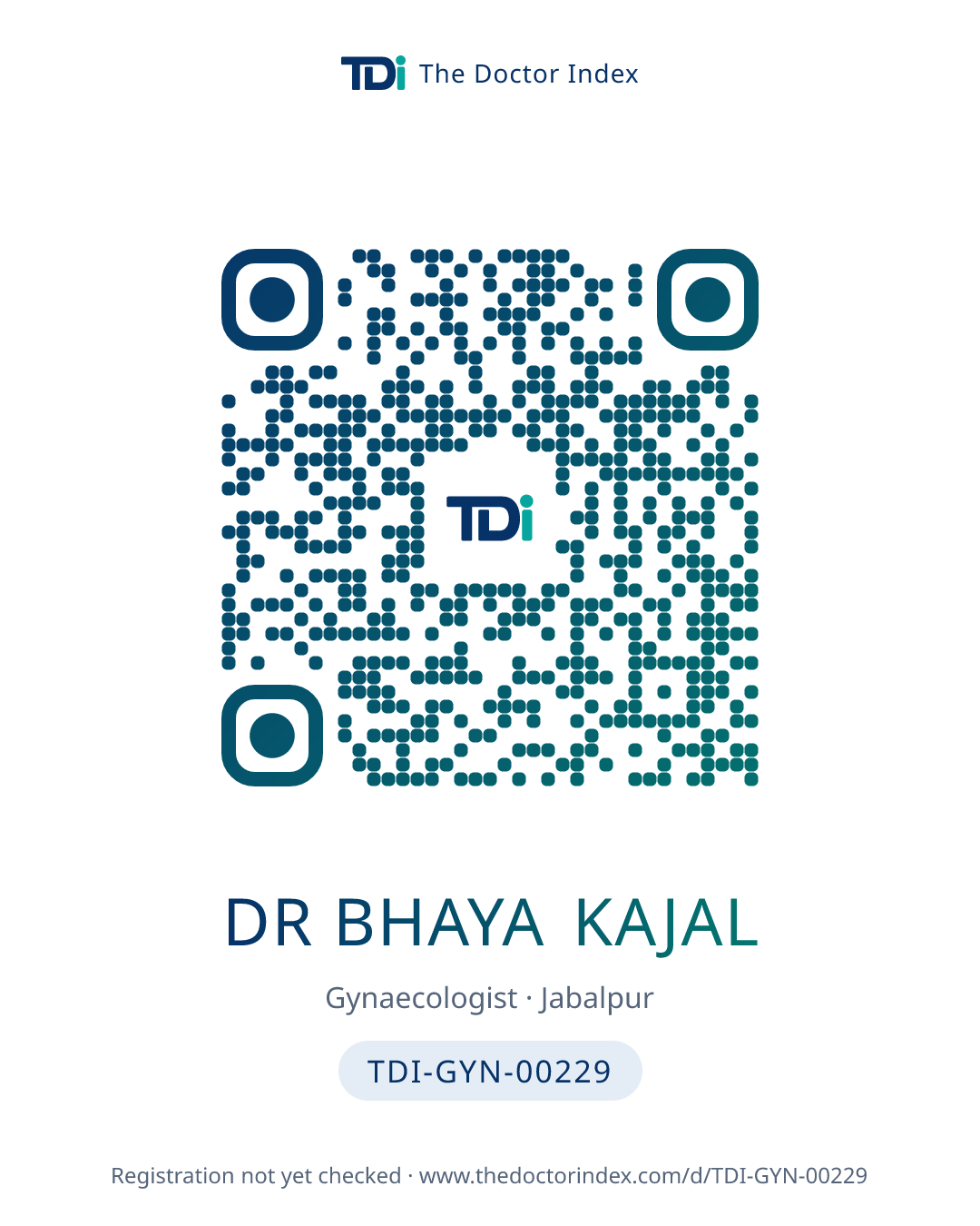 QR card for Dr Bhaya Kajal, TDI-GYN-00229