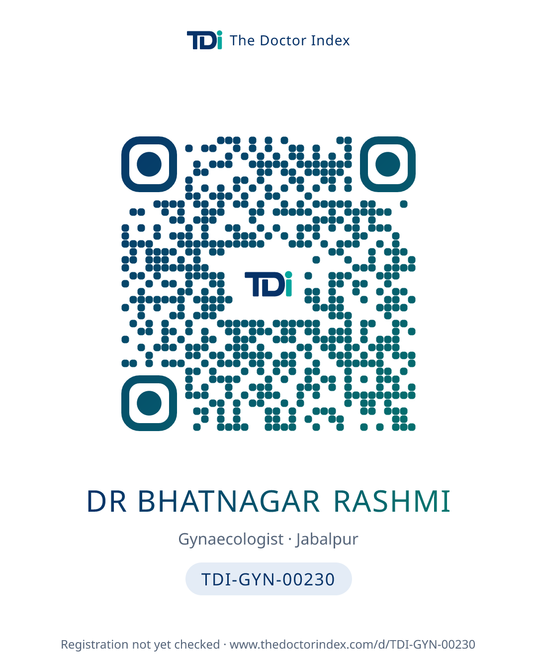 QR card for Dr Bhatnagar Rashmi, TDI-GYN-00230