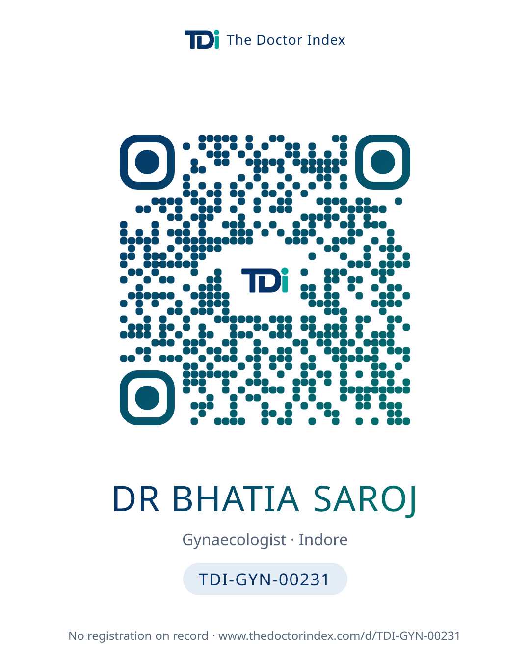 QR card for Dr Bhatia Saroj, TDI-GYN-00231