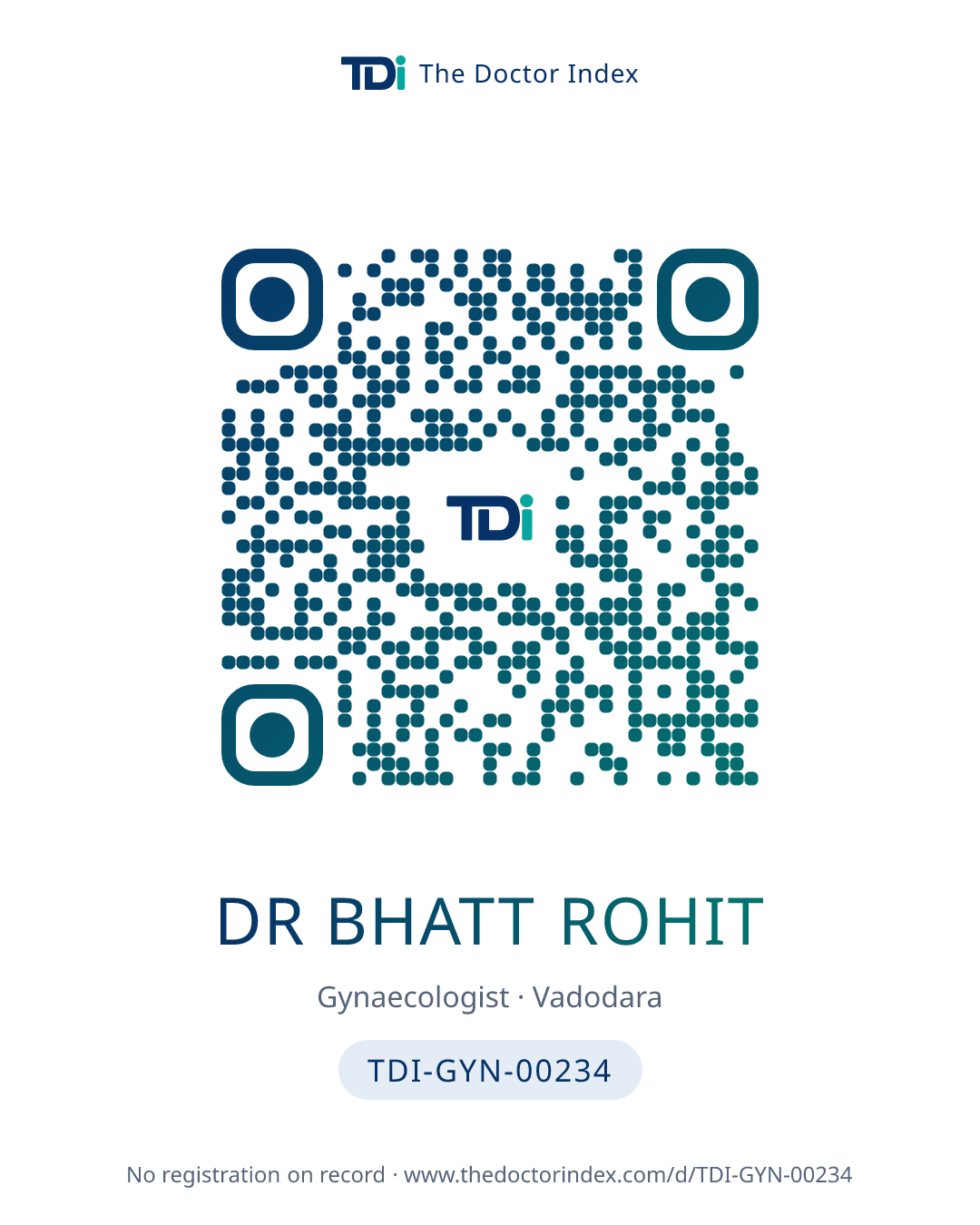 QR card for Dr Bhatt Rohit, TDI-GYN-00234