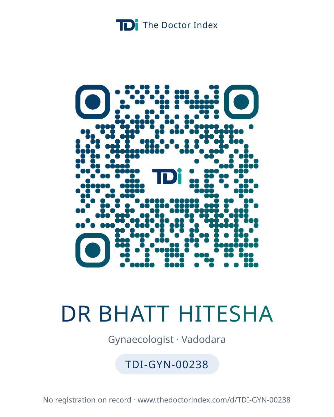 QR card for Dr Bhatt Hitesha, TDI-GYN-00238