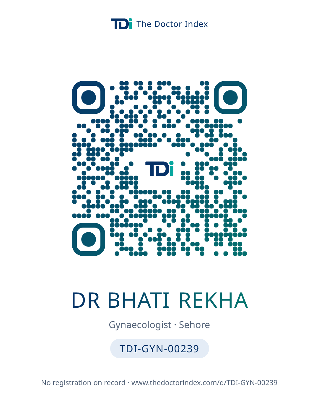 QR card for Dr Bhati Rekha, TDI-GYN-00239