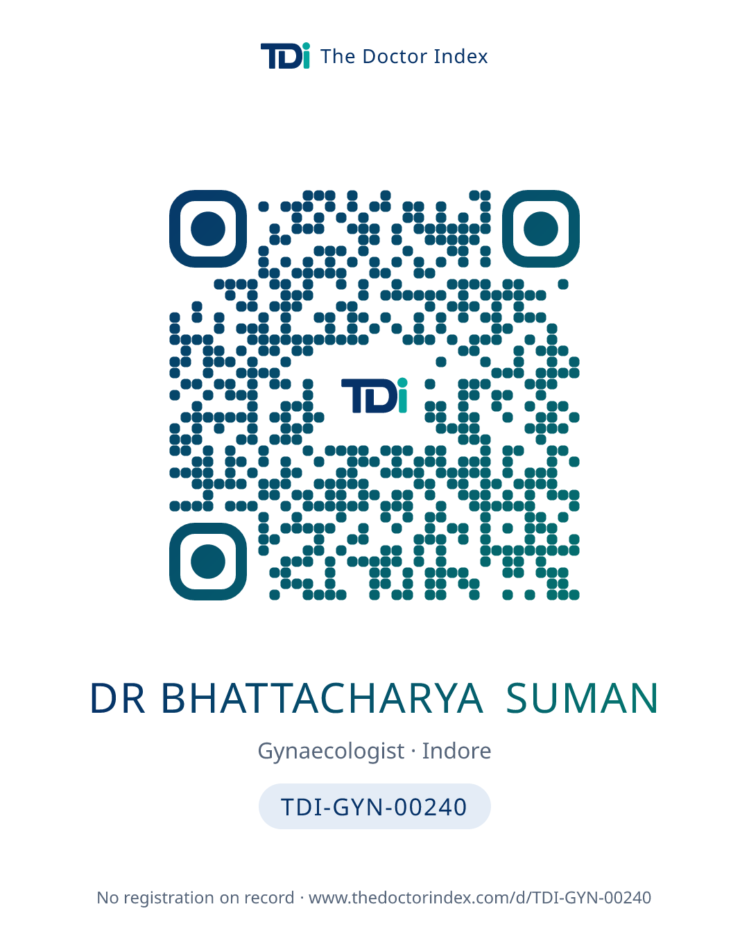 QR card for Dr Bhattacharya Suman, TDI-GYN-00240