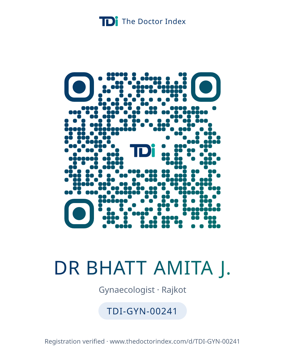 QR card for Dr Bhatt Amita J., TDI-GYN-00241