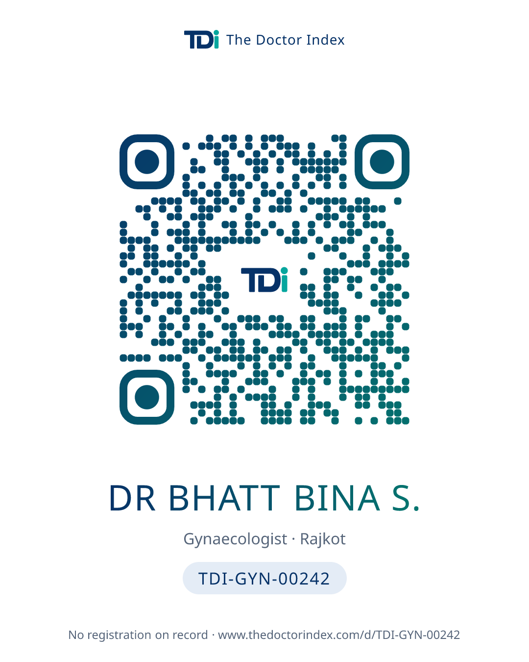 QR card for Dr Bhatt Bina S., TDI-GYN-00242