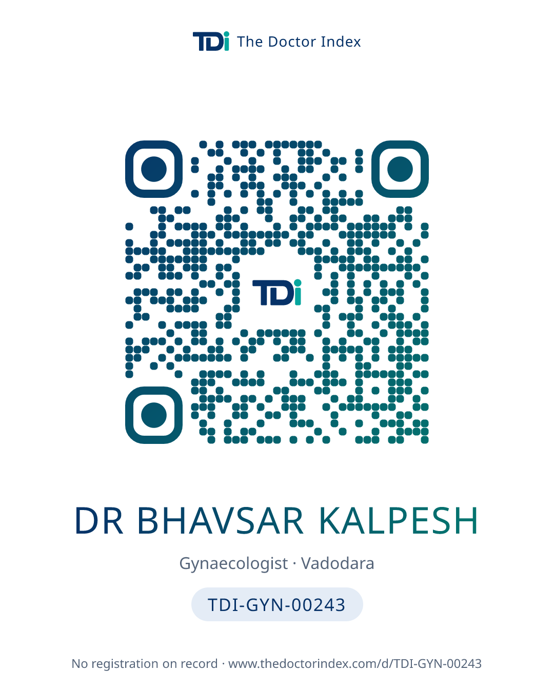 QR card for Dr Bhavsar Kalpesh, TDI-GYN-00243
