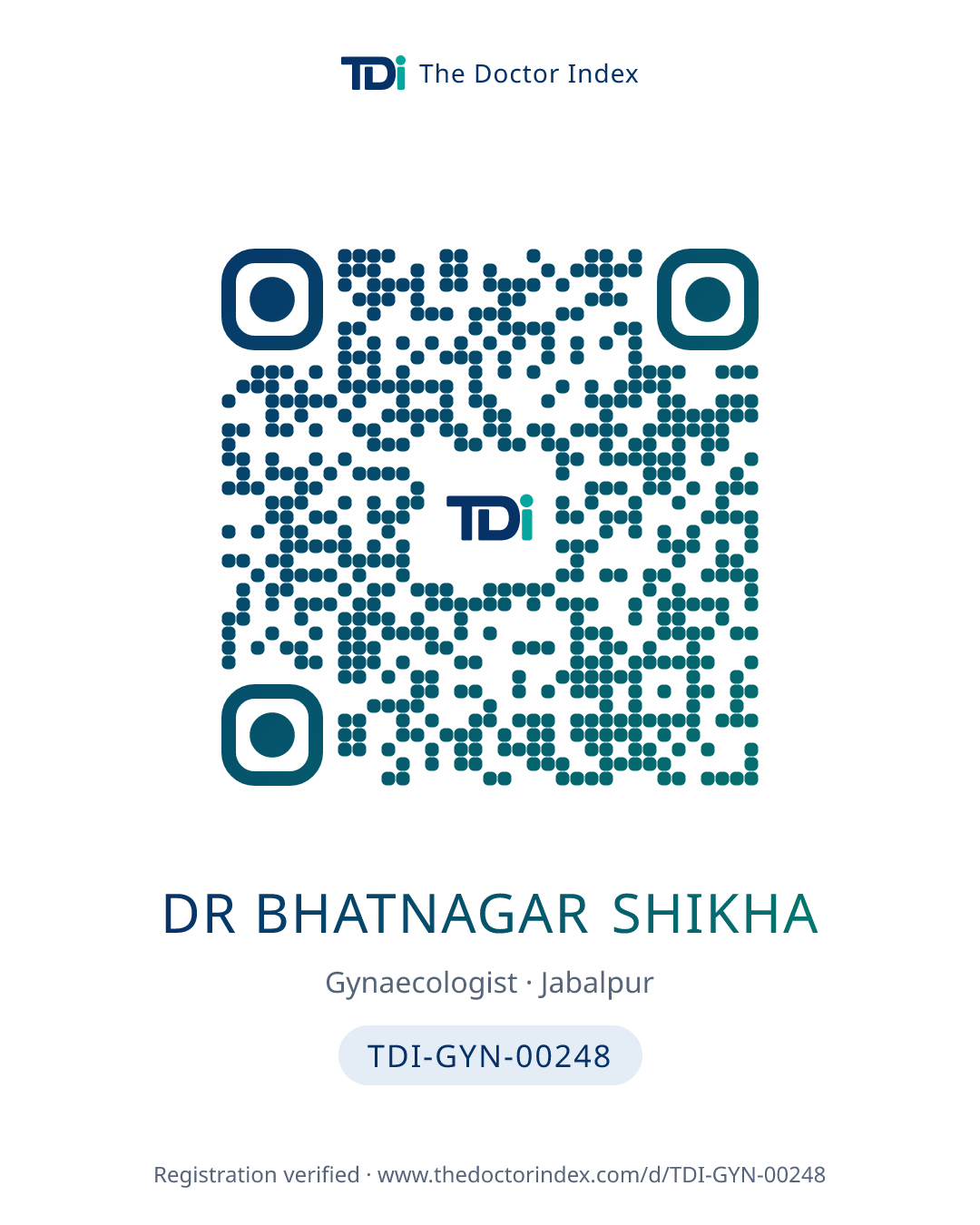 QR card for Dr Bhatnagar Shikha, TDI-GYN-00248