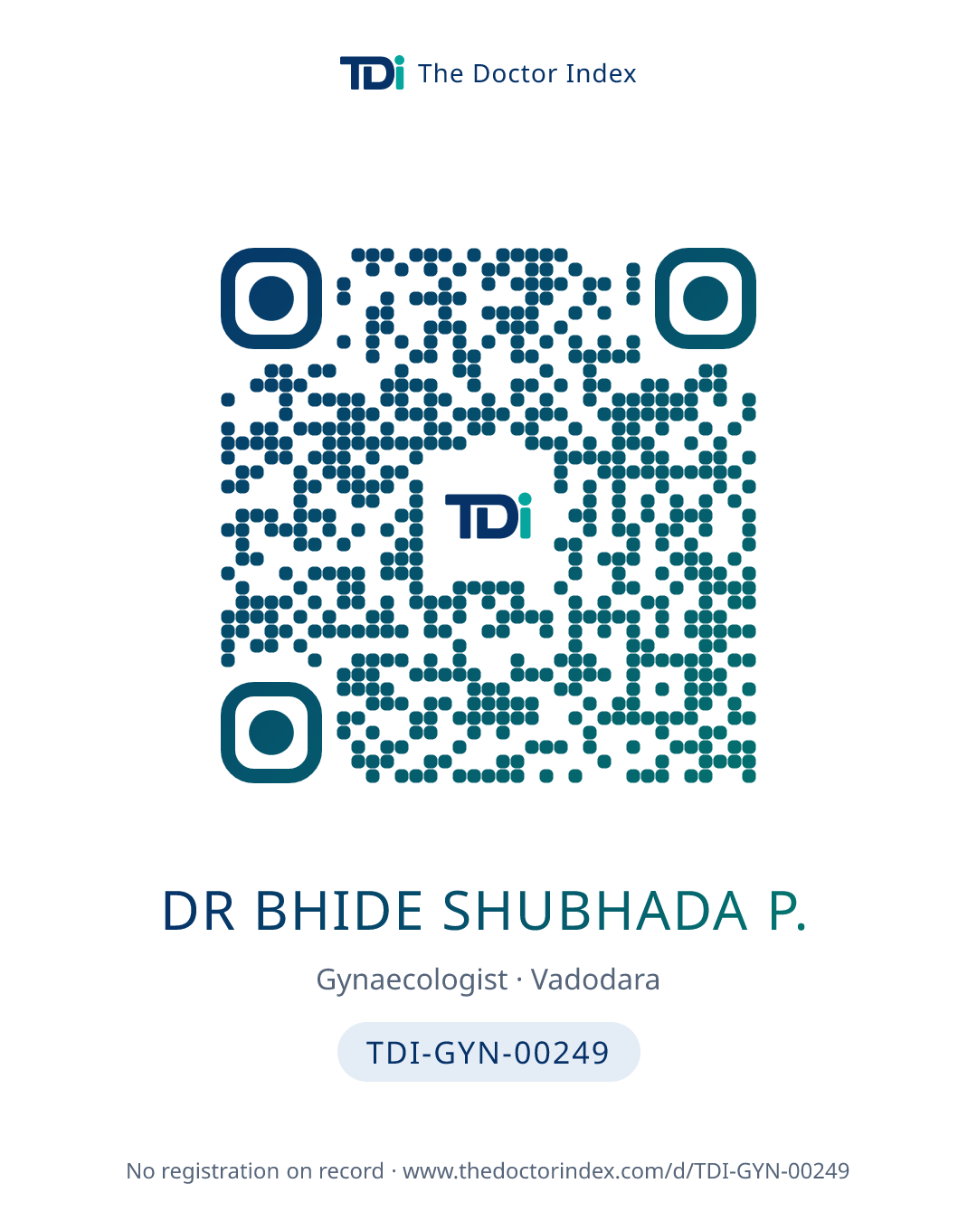QR card for Dr Bhide Shubhada P., TDI-GYN-00249