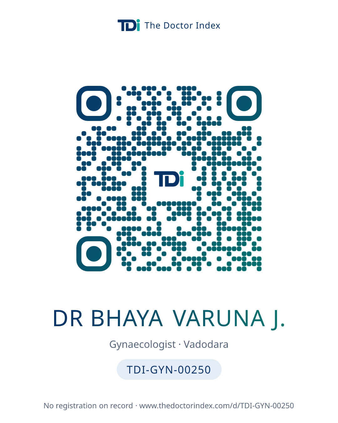 QR card for Dr Bhaya Varuna J., TDI-GYN-00250