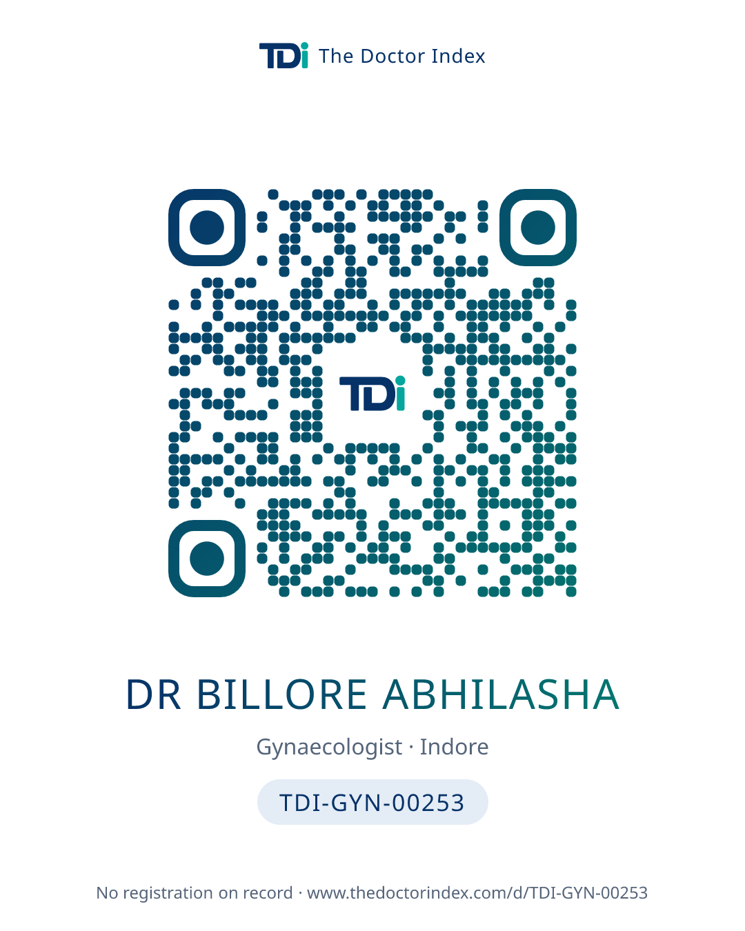 QR card for Dr Billore Abhilasha, TDI-GYN-00253