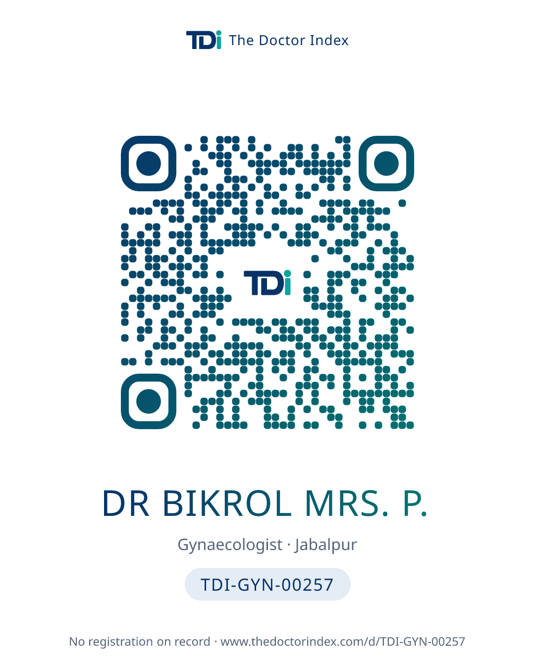 QR card for Dr Bikrol Mrs. P., TDI-GYN-00257
