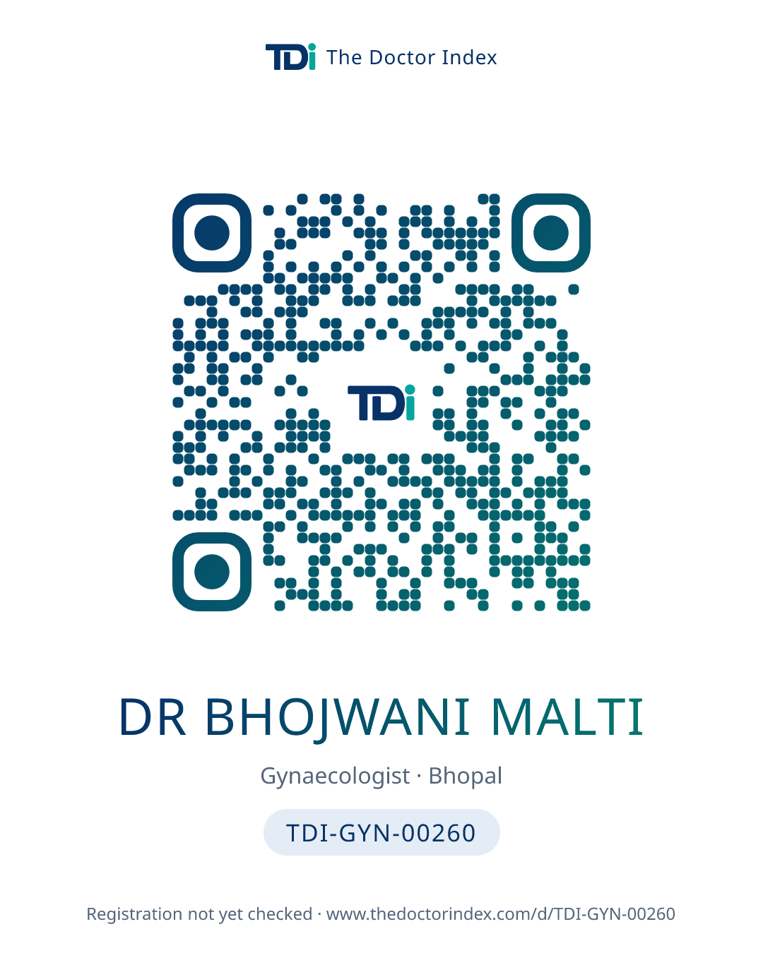 QR card for Dr Bhojwani Malti, TDI-GYN-00260