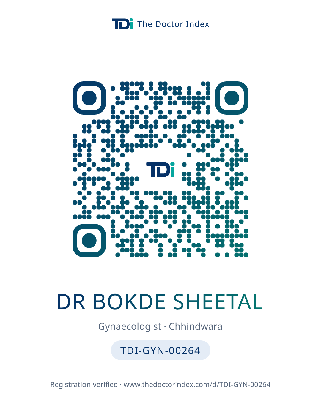 QR card for Dr Bokde Sheetal, TDI-GYN-00264