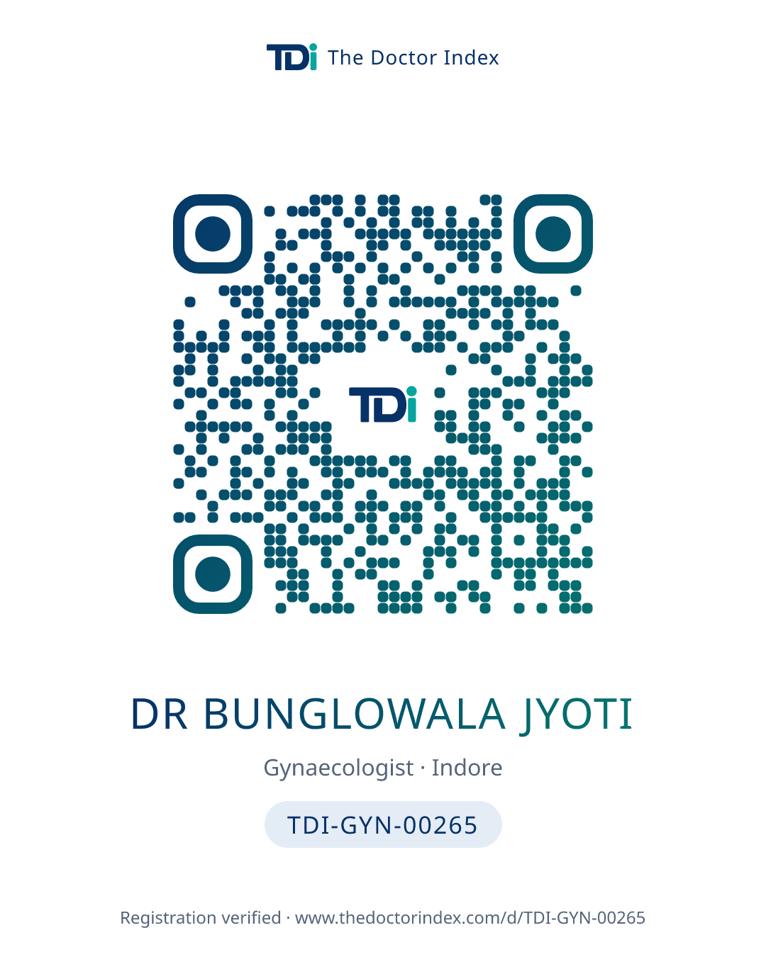 QR card for Dr Bunglowala Jyoti, TDI-GYN-00265