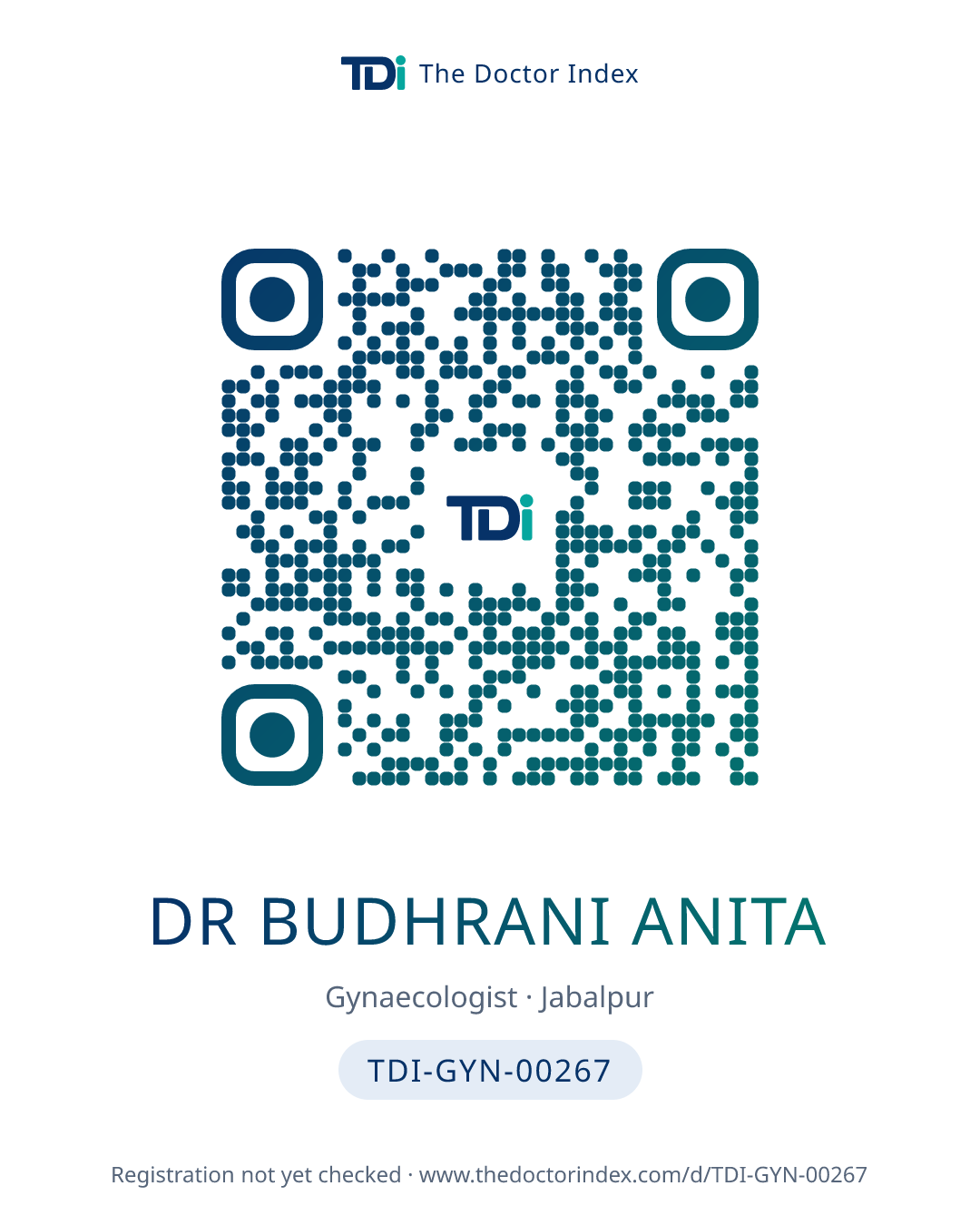 QR card for Dr Budhrani Anita, TDI-GYN-00267