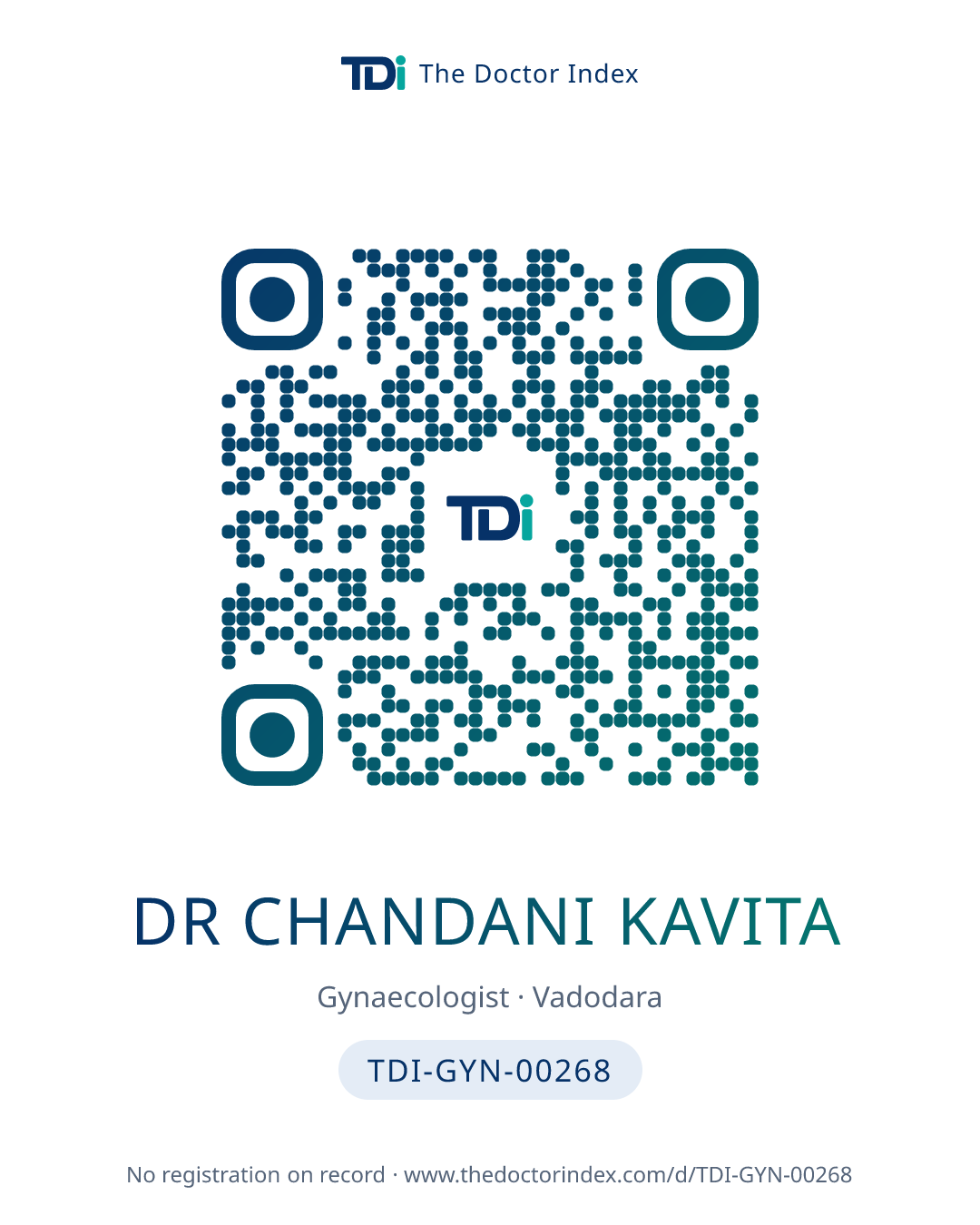 QR card for Dr Chandani Kavita, TDI-GYN-00268