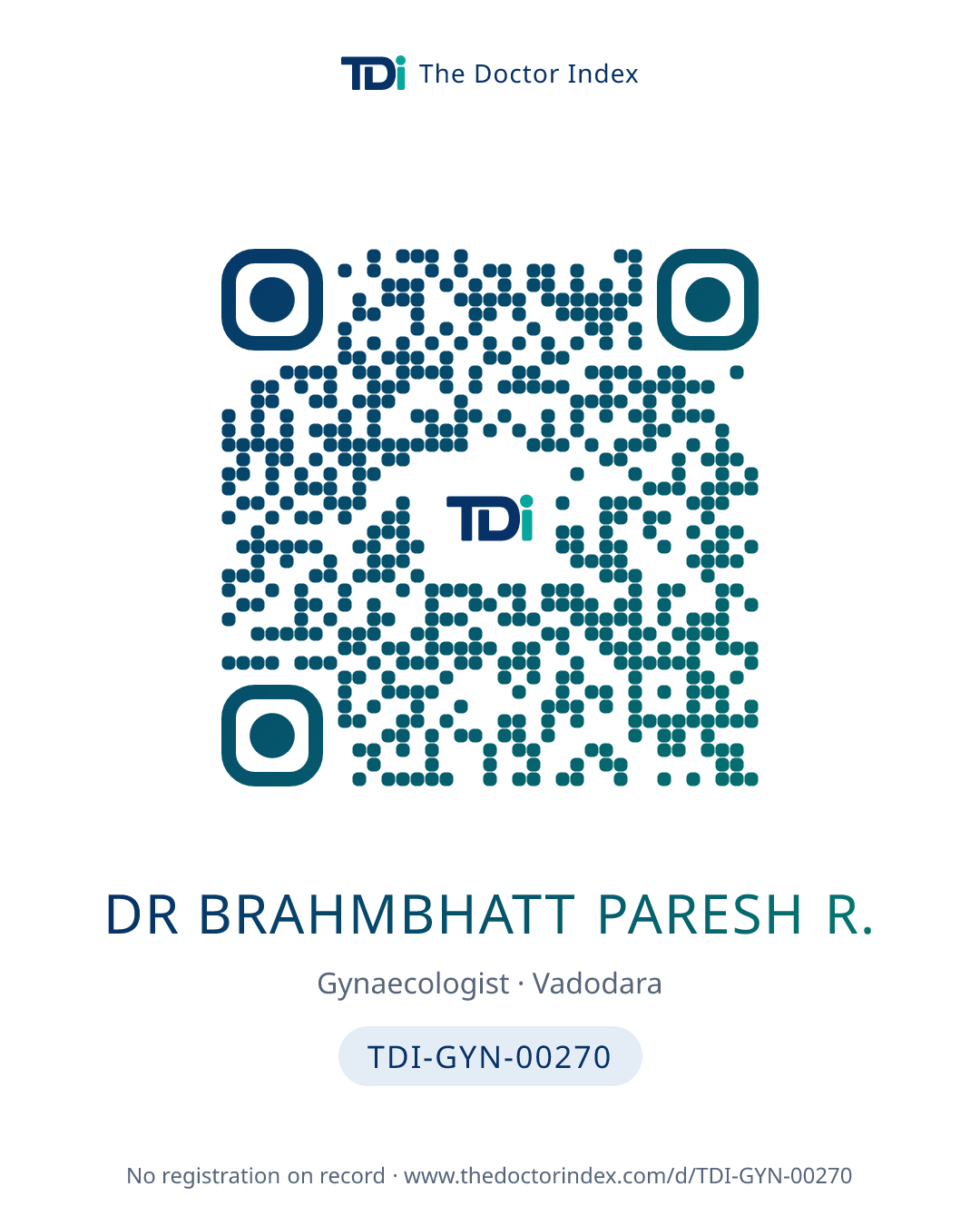 QR card for Dr Brahmbhatt Paresh R., TDI-GYN-00270