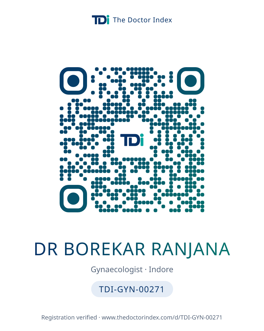 QR card for Dr Borekar Ranjana, TDI-GYN-00271
