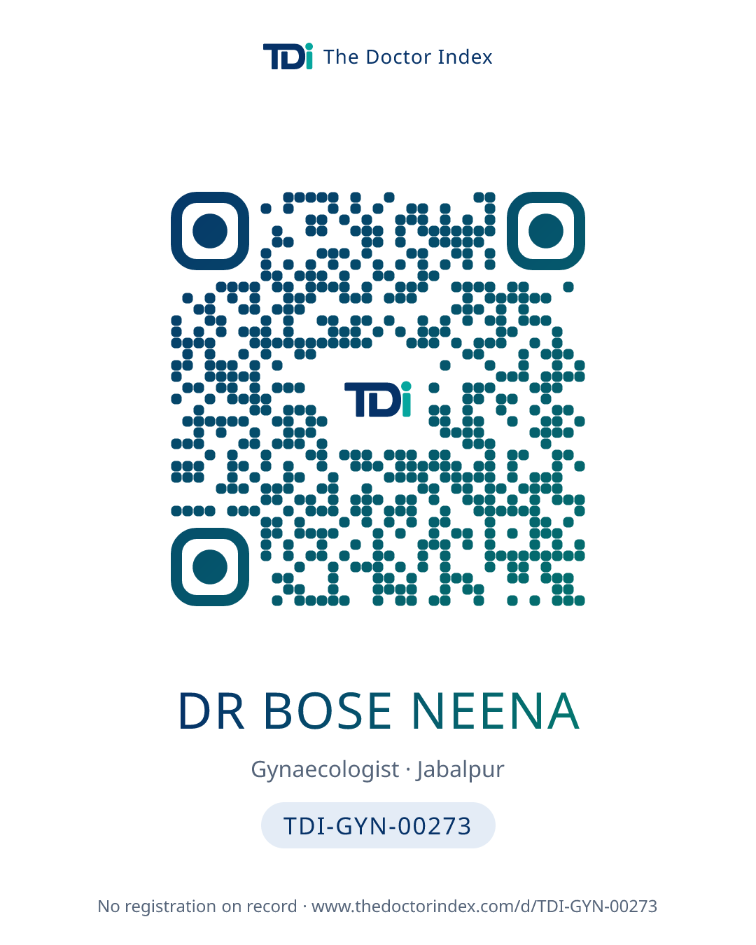 QR card for Dr Bose Neena, TDI-GYN-00273