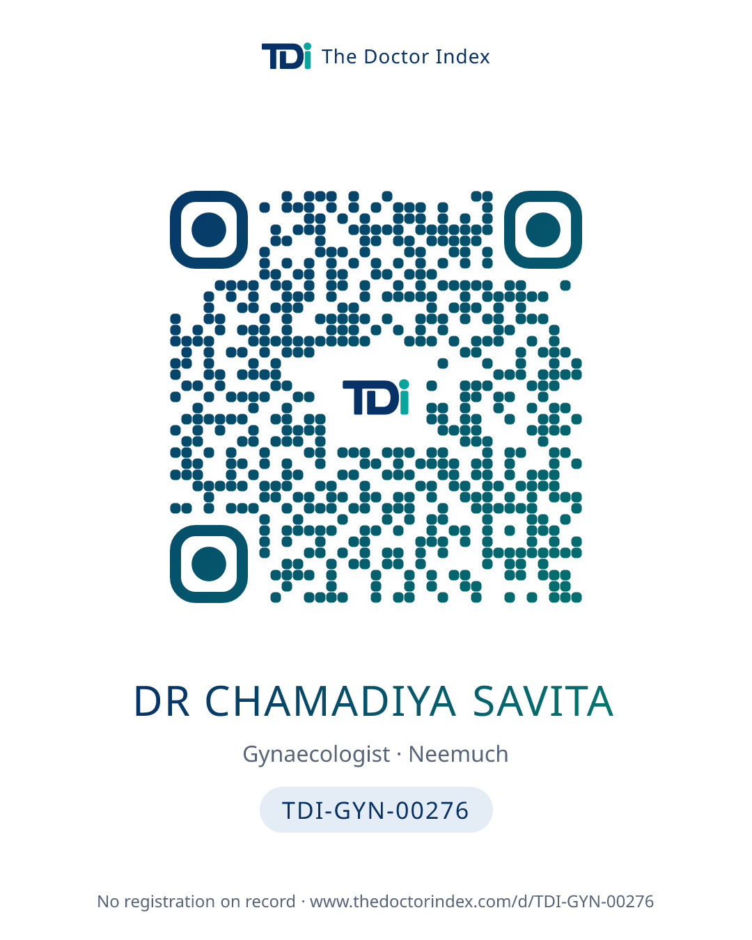 QR card for Dr Chamadiya Savita, TDI-GYN-00276