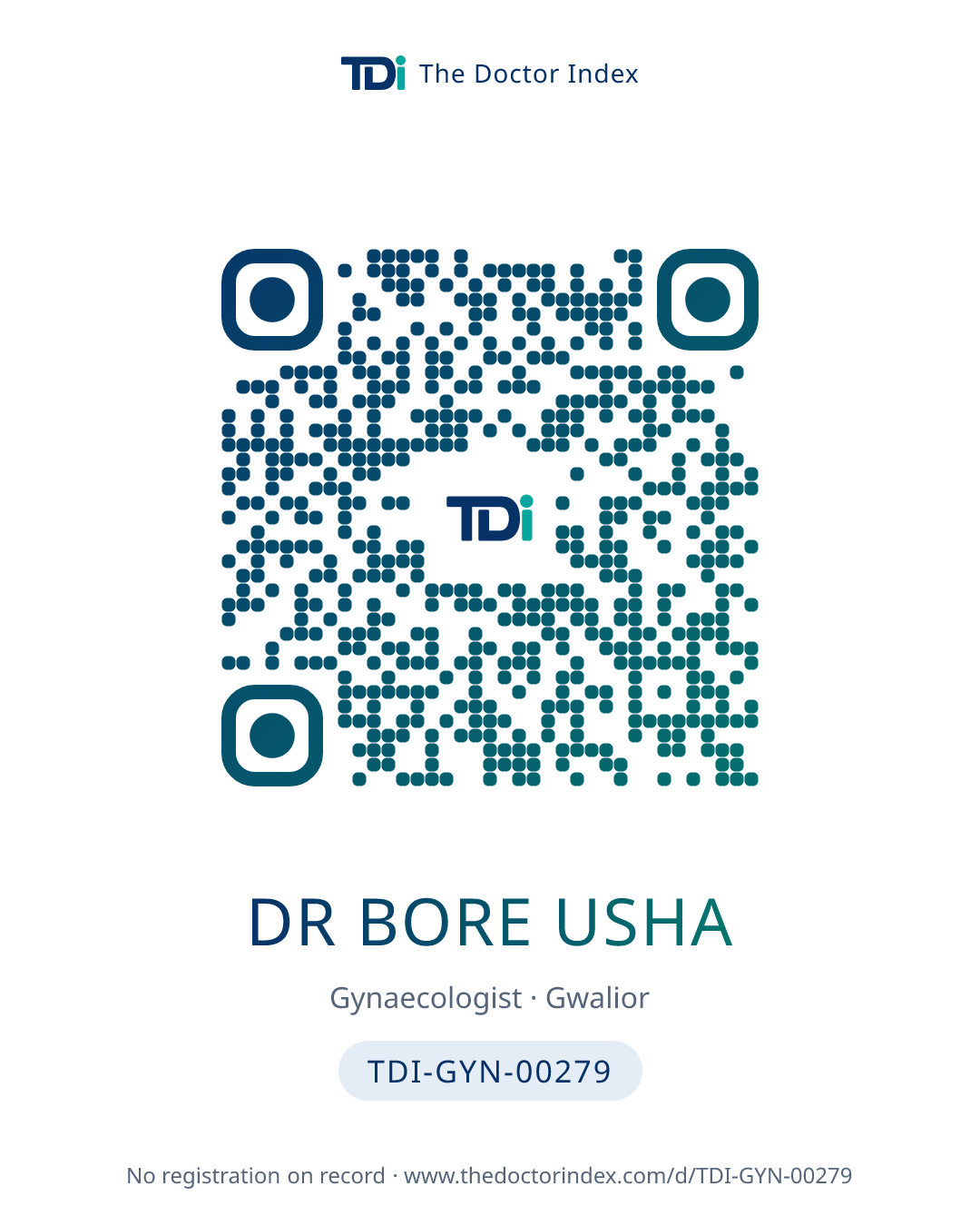 QR card for Dr Bore Usha, TDI-GYN-00279