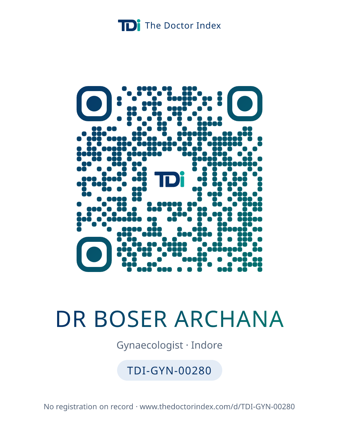 QR card for Dr Boser Archana, TDI-GYN-00280