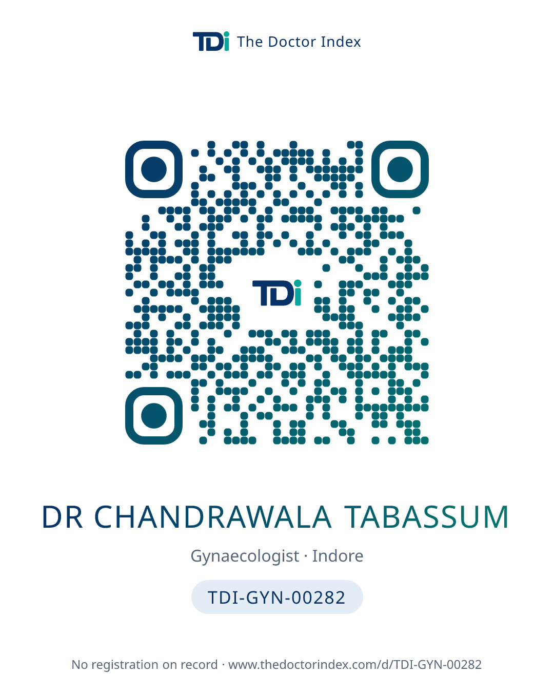 QR card for Dr Chandrawala Tabassum, TDI-GYN-00282