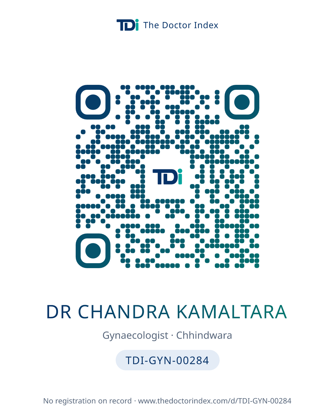 QR card for Dr Chandra Kamaltara, TDI-GYN-00284