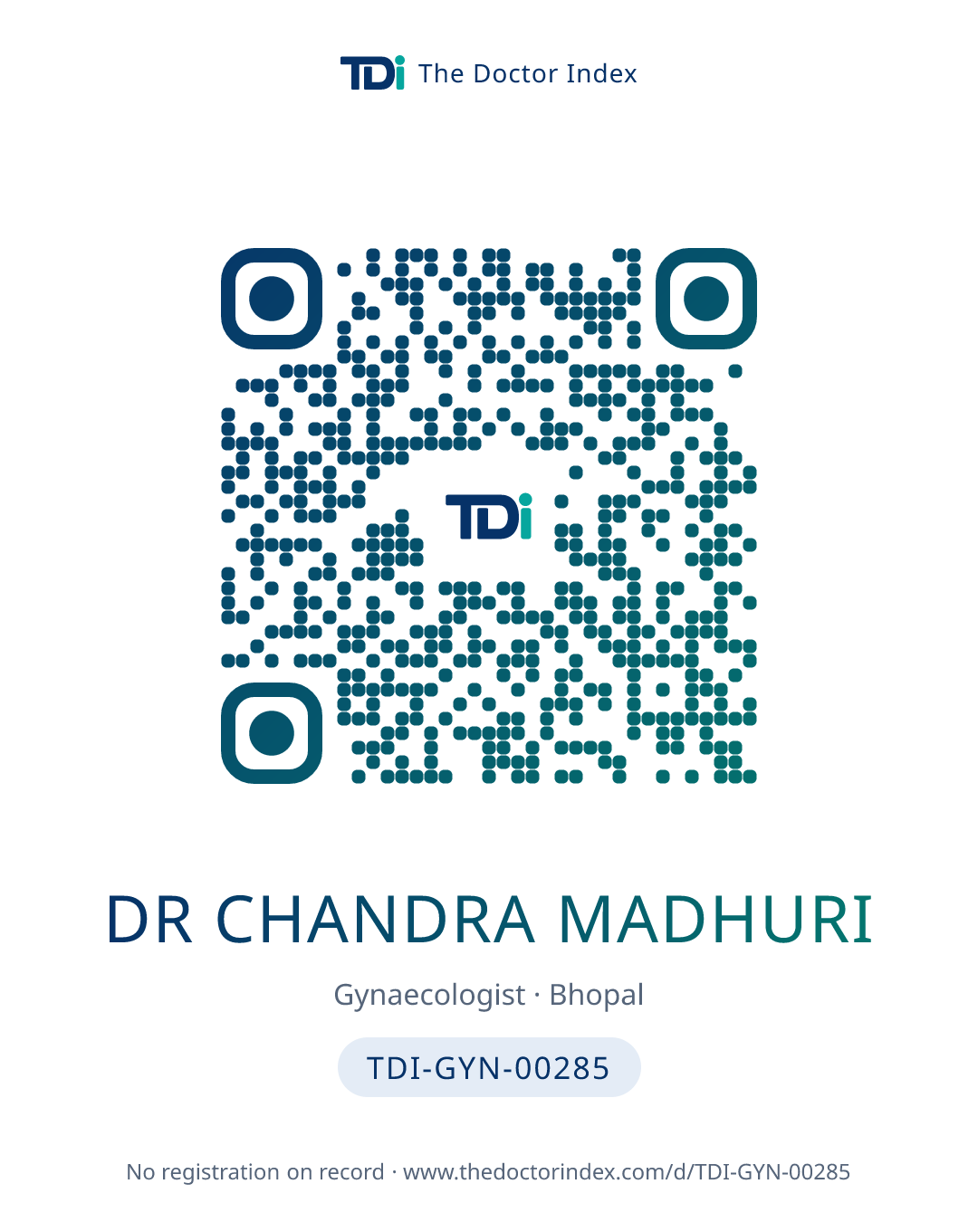 QR card for Dr Chandra Madhuri, TDI-GYN-00285
