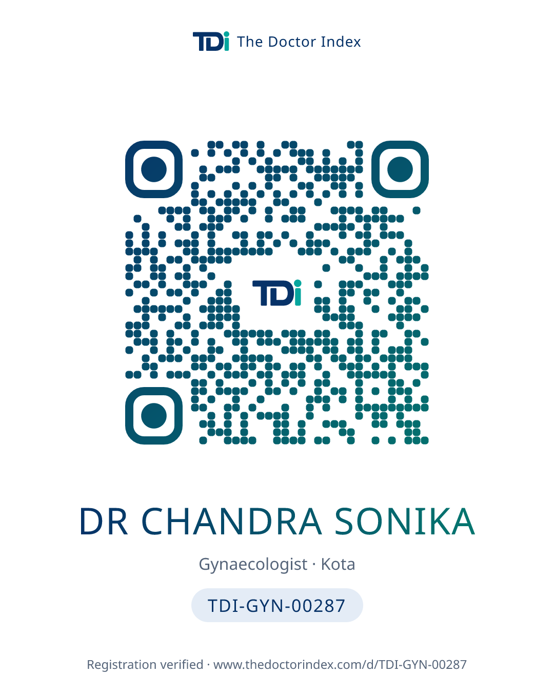 QR card for Dr Chandra Sonika, TDI-GYN-00287