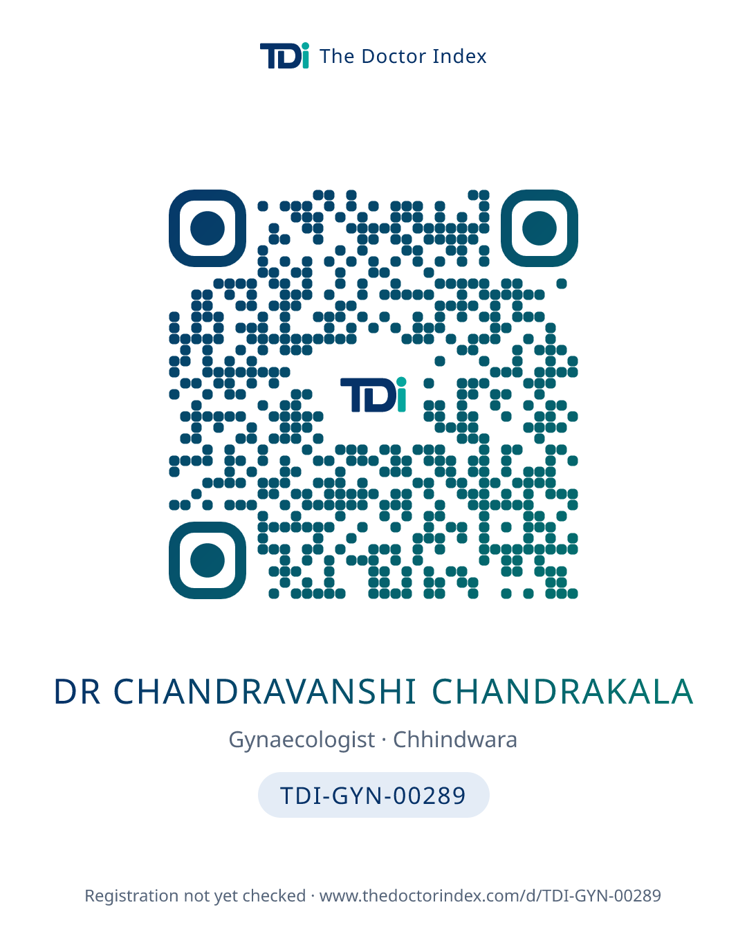 QR card for Dr Chandravanshi Chandrakala, TDI-GYN-00289
