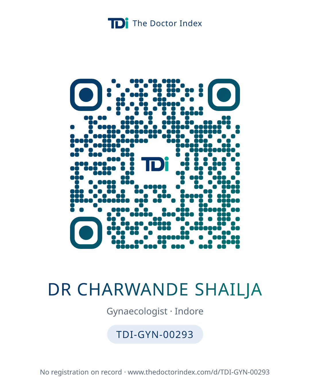 QR card for Dr Charwande Shailja, TDI-GYN-00293