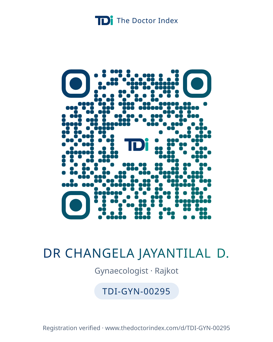 QR card for Dr Changela Jayantilal D., TDI-GYN-00295