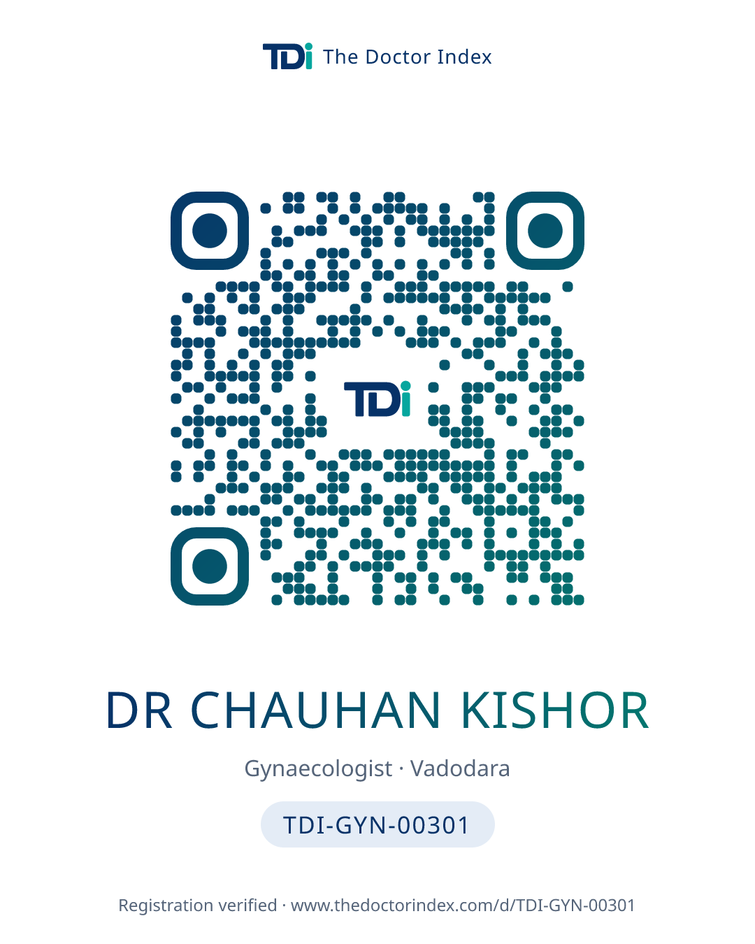 QR card for Dr Chauhan Kishor, TDI-GYN-00301