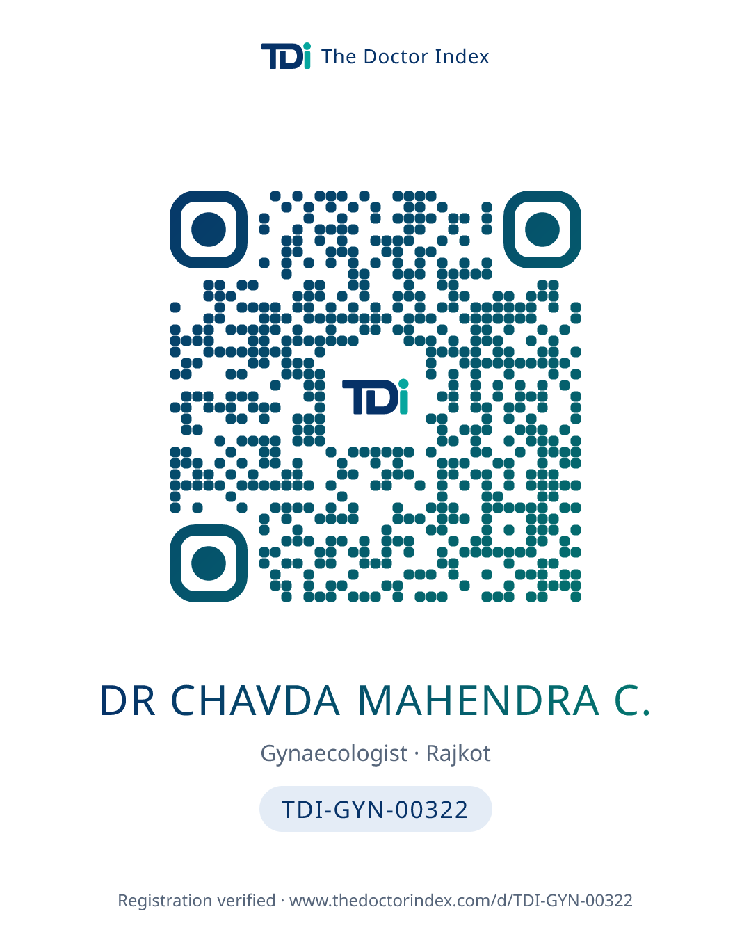 QR card for Dr Chavda Mahendra C., TDI-GYN-00322
