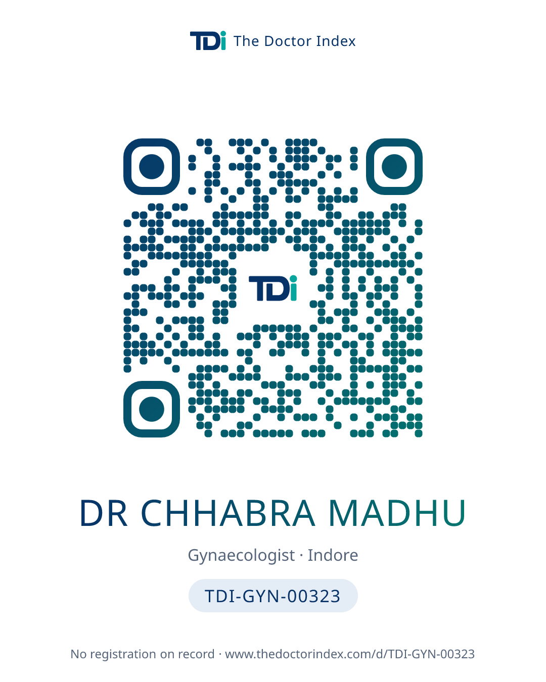 QR card for Dr Chhabra Madhu, TDI-GYN-00323