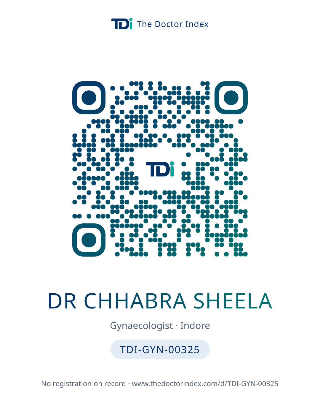 QR card for Dr Chhabra Sheela, TDI-GYN-00325