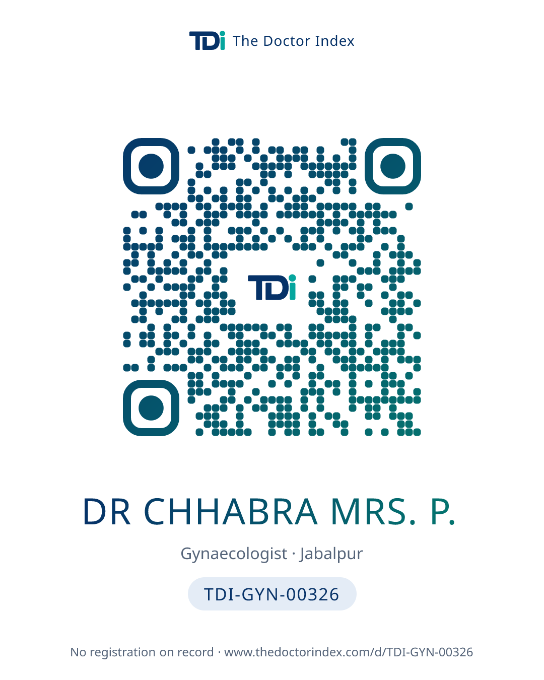 QR card for Dr Chhabra Mrs. P., TDI-GYN-00326
